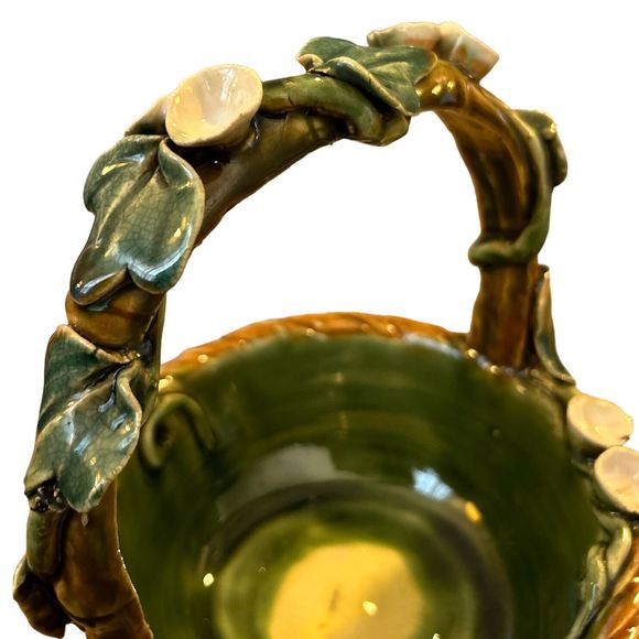 Vintage Handmade Ceramic Basket with Flowers - Picture 6 of 9